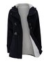 Women Horn Button Coton Fleece Hooded Duffle Coat